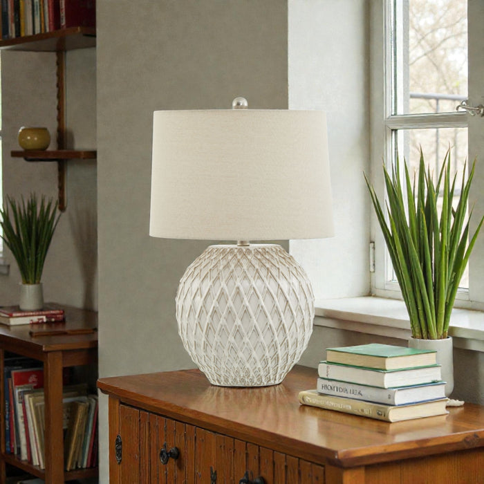 Lattice Ceramic Table Lamp With Linen Shade