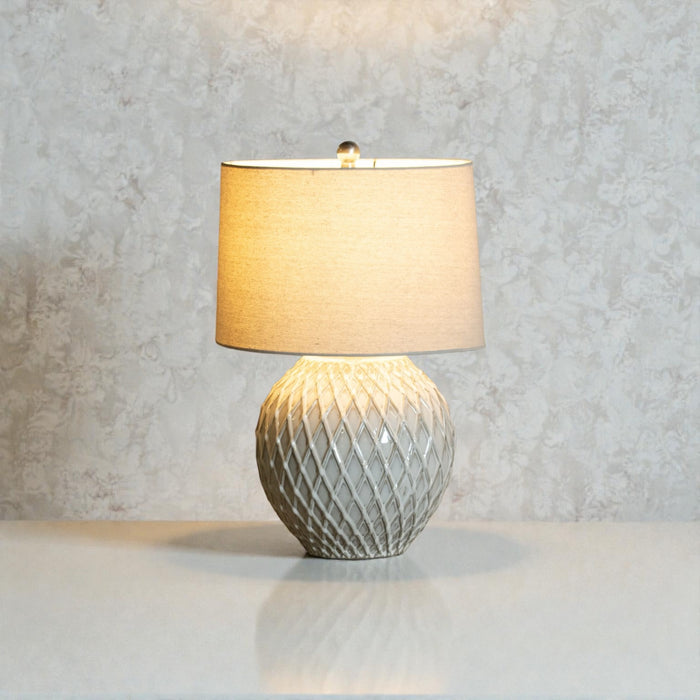 Lattice Ceramic Table Lamp With Linen Shade