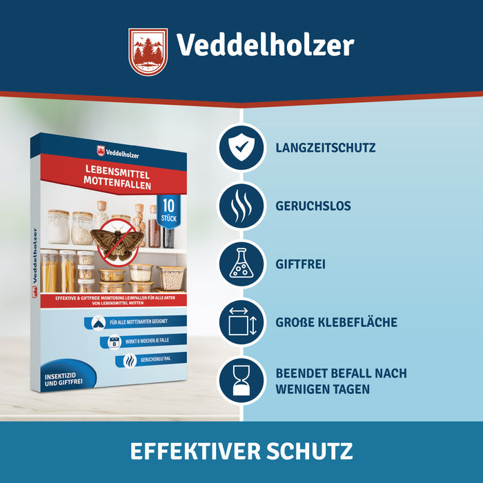 Fünf Vorteile neben der Packung: Langzeitschutz, geruchslos, giftfrei, große Klebefläche, Befallsende in Tagen