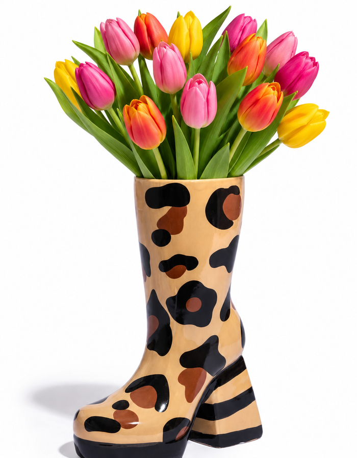 Leopard Print Heeled-Boot Ceramic Vase