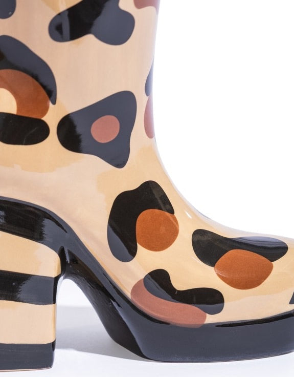 Leopard Print Heeled-Boot Ceramic Vase