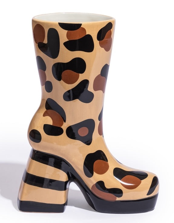 Leopard Print Heeled-Boot Ceramic Vase