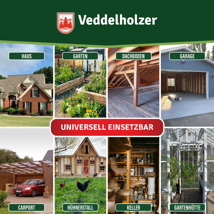 Acht Einsatzorte im Raster: Haus, Garten, Dachboden, Garage, Carport, Hühnerstall, Keller und Gartenhütte
