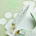 Mint green textured tweed dog leash with gold hardware, designed for small dogs.