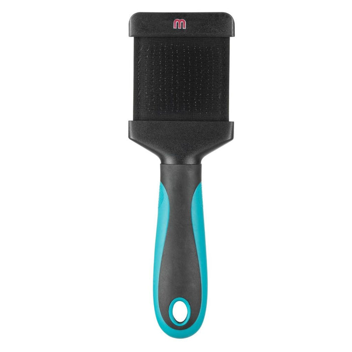 Mikki Classic Pro Slicker brush with teal and black handle, front view on white