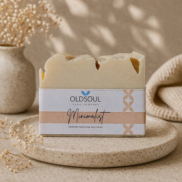 Bar of soap with 'OldSoul Soap Company' packaging on a neutral background