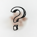 Collar flower with a large black question mark on top of a faint pet accessory silhouette.
