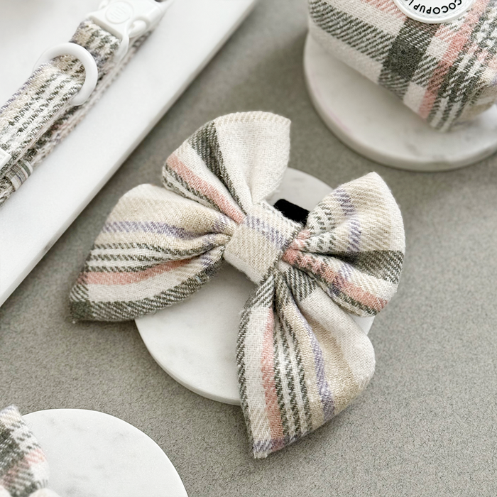 Plaid sailor bow tie in pink, green, and purple from Cocopup London.