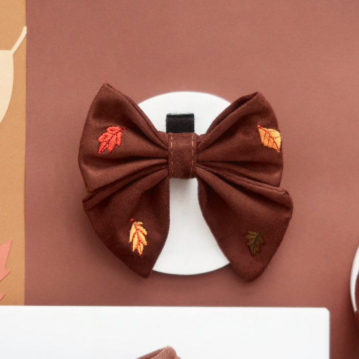 Cocopup London Sailor Bow Tie for dogs in autumn colors with embroidered leaf pattern.