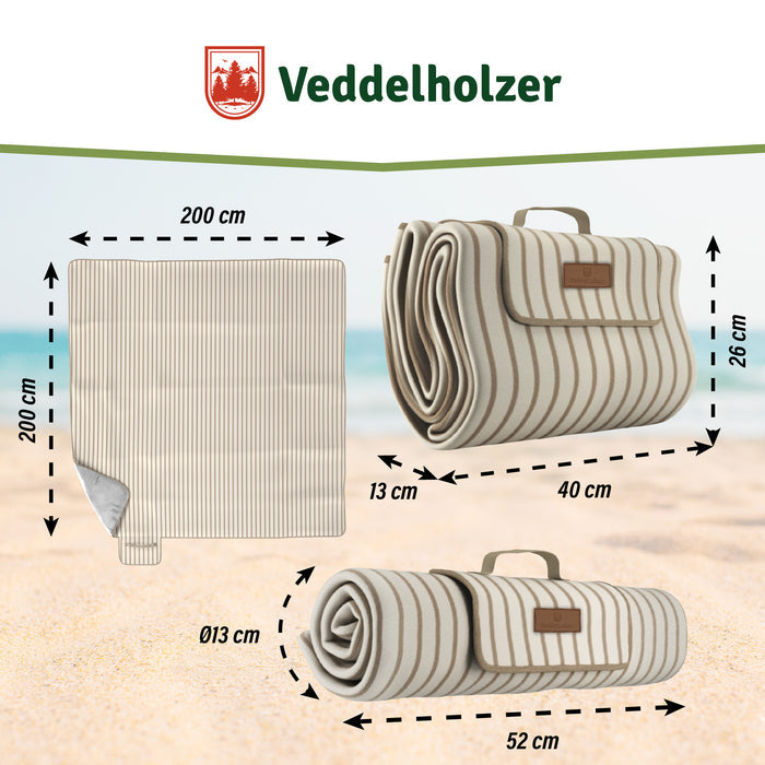 Maßangaben: Decke 200 x 200 cm, gefaltet 40 x 26 x 13 cm, gerollt Ø 13 cm bei 52 cm Länge