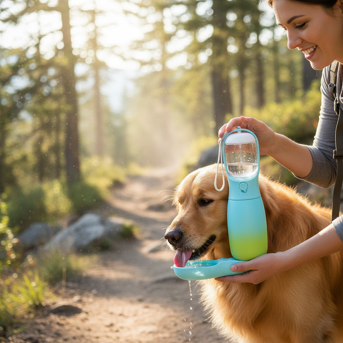 Portable foldable pet water bottle by Dropshipman, 550ml & 300ml, BPA-free for dogs and cats, featuring a hydration stopper.