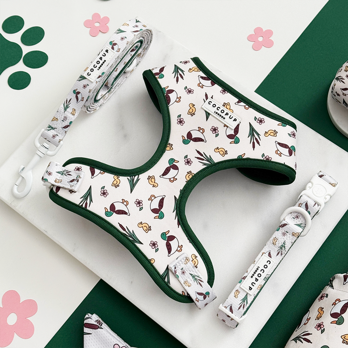 Cocopup London dog lead with green trim, animal print pattern, and a padded neoprene handle.