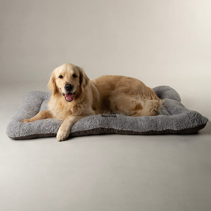Golden Retriever lying on the Scruffs Cosy Crate Mat in grey