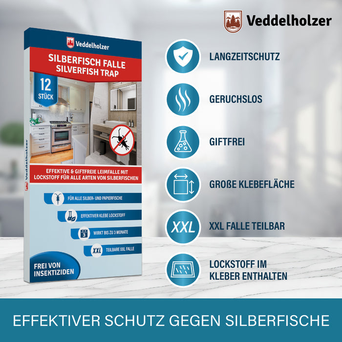 Packung mit sechs Merkmalen: Langzeitschutz, geruchslos, giftfrei, große Klebefläche, XXL teilbar, Lockstoff im Kleber