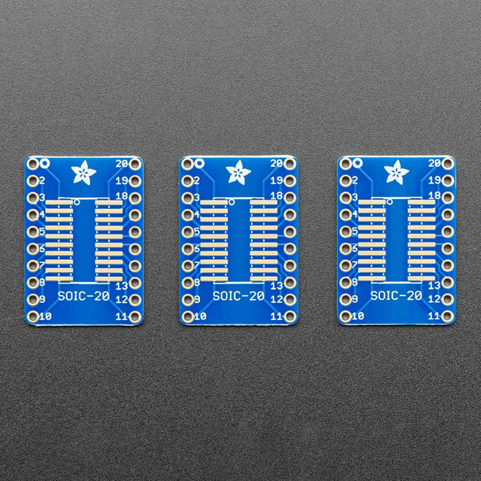 SMT Breakout PCB for SOIC-20 or TSSOP-20 - 3 Pack by Adafruit - The Pi Hut