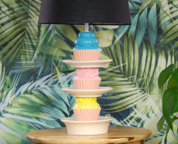 Stack of cupcakes table lamp with black shade