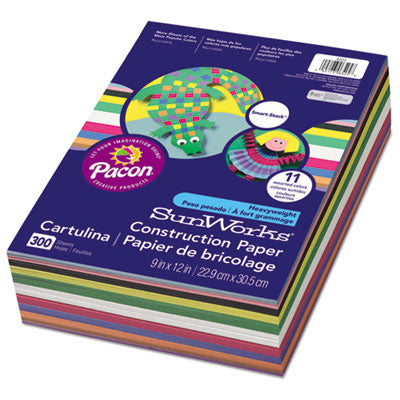 SunWorks Construction Paper Smart-Stack, 58lb, 9 x 12, Assorted, 300/Pack (6525)