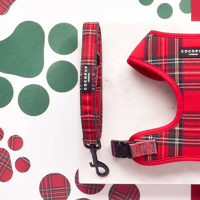 Cocopup London Tartan Lead with red and green plaid pattern shown on a white background.
