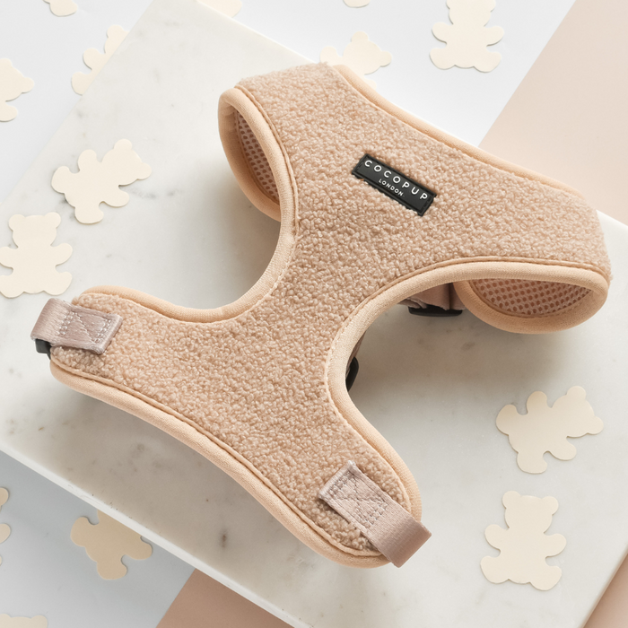 cream teddy fur dog harness