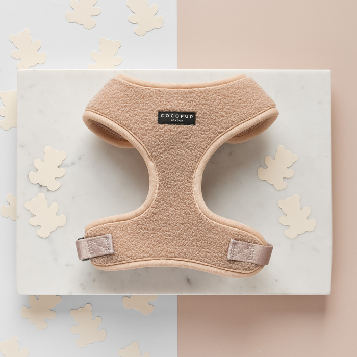 cream teddy fur dog harness