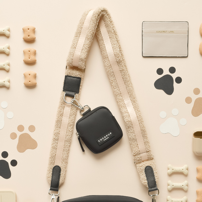 cream teddy fur dog walking bag strap