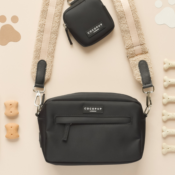 cream teddy fur dog walking bag strap