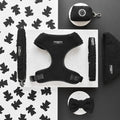 Cocopup Londons brown teddy-fleece harness, lead, and collar set displayed on a black and white background.
