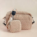 Beige textured Cocopup London Teddy Rupert dog walking bag with matching treat pouch on a neutral background.