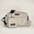 Caramel Latte dog walking bag with black hardware and Cocopup London branded tag.