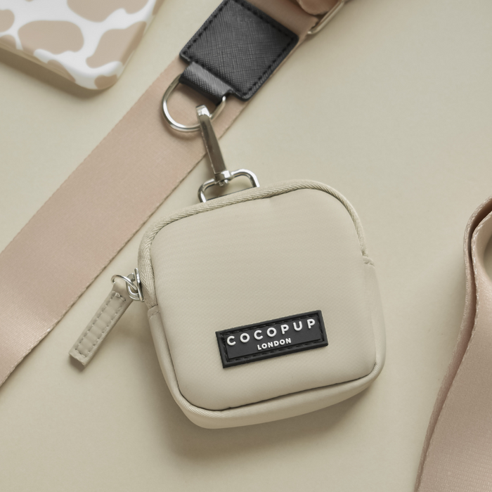 Cocopup London caramel latte dog walking bag bundle featuring a tan crossbody bag with matching accessories.