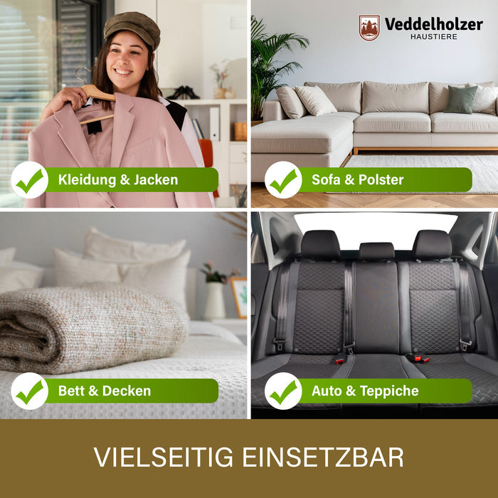 Vier Einsatzbereiche: Kleidung und Jacken, Sofa und Polster, Bett und Decken sowie Autositze und Teppiche
