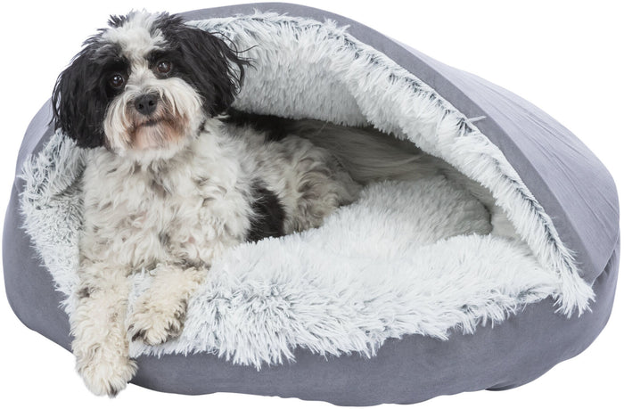 Dog resting inside the Trixie Cave Bed Harvey