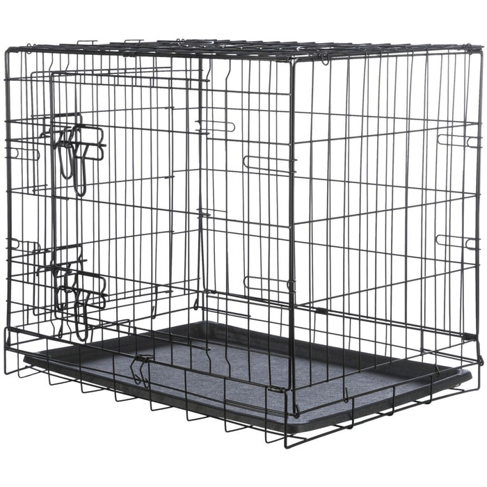 Trixie Dog Crate Home size S black folding wire crate with tray, doors closed