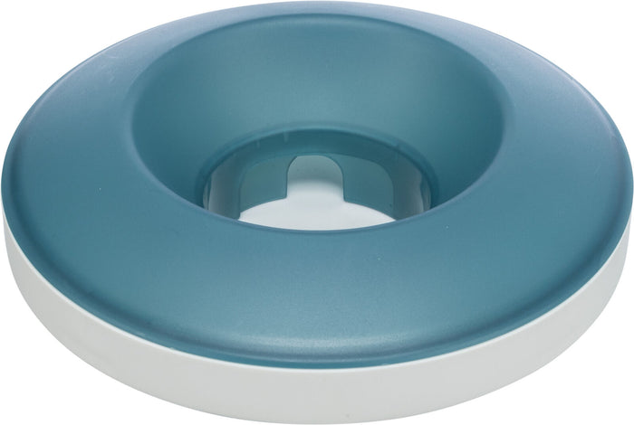 Trixie Slow Feeding Rocking Bowl in grey and blue, top view