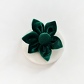 Forest green velvet collar flower with five petals and a round white center, Cocopup London LUXE.