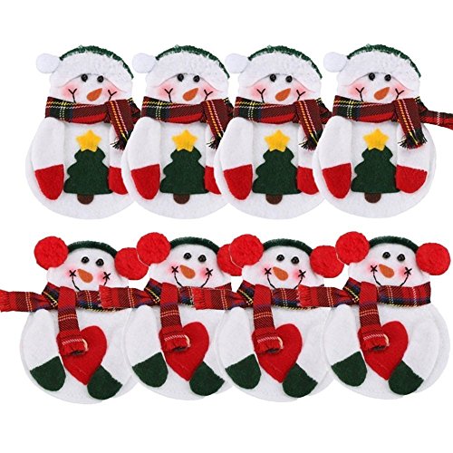 Warmstor 8PCS [Dinner Table Decor] Christmas Snowman Tableware Holder Silverware Holder Pockets Set Knife and Fork Bags