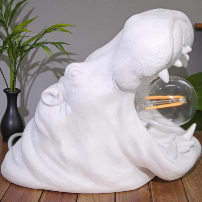 White Roaring Hippo Table Lamp