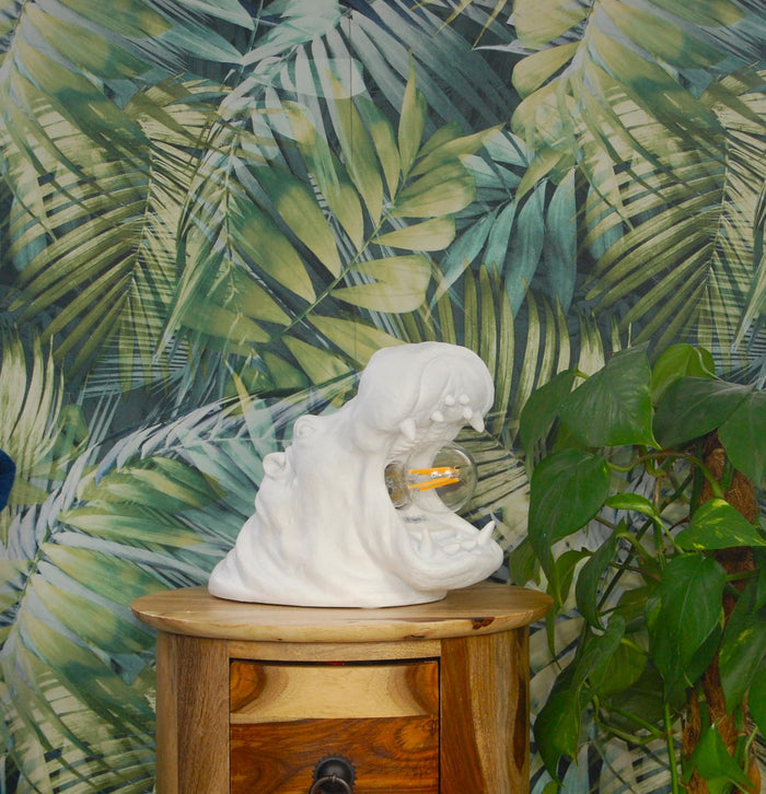 White Roaring Hippo Table Lamp
