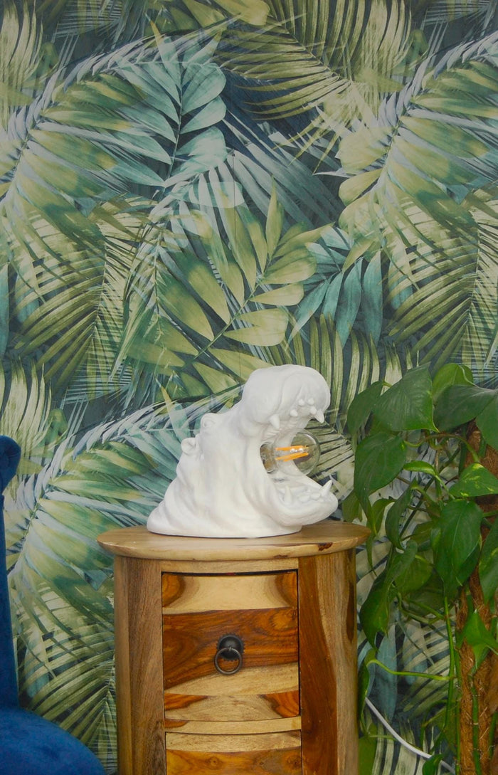White Roaring Hippo Table Lamp